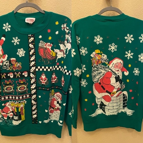 Vintage NUTCRACKER Green Xmas Santa Claus Ugly Sweater Size Small-Made in USA - Picture 1 of 8
